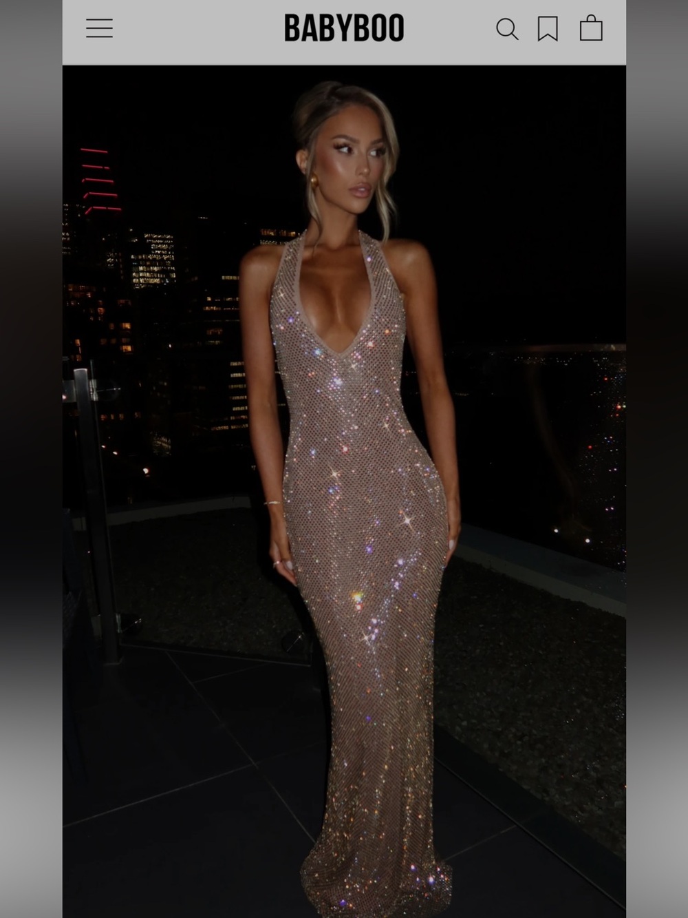 Babyboo Starla Sequin Halter Maxi Dress in Nude